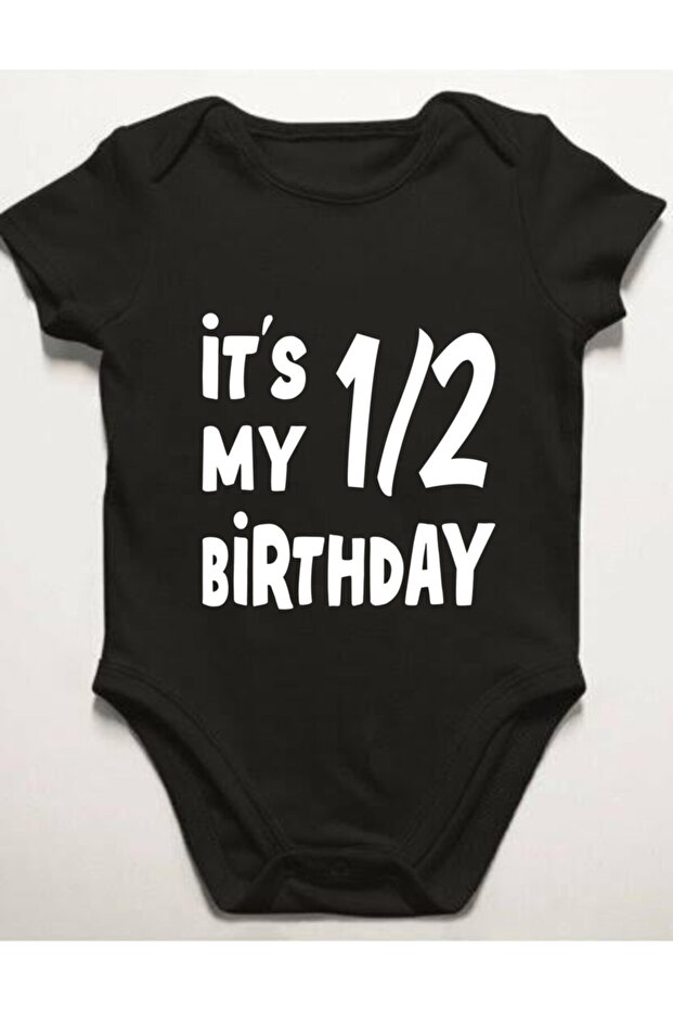 Baby Black 6 Months Birthday Printed Short Sleeve Bodysuit