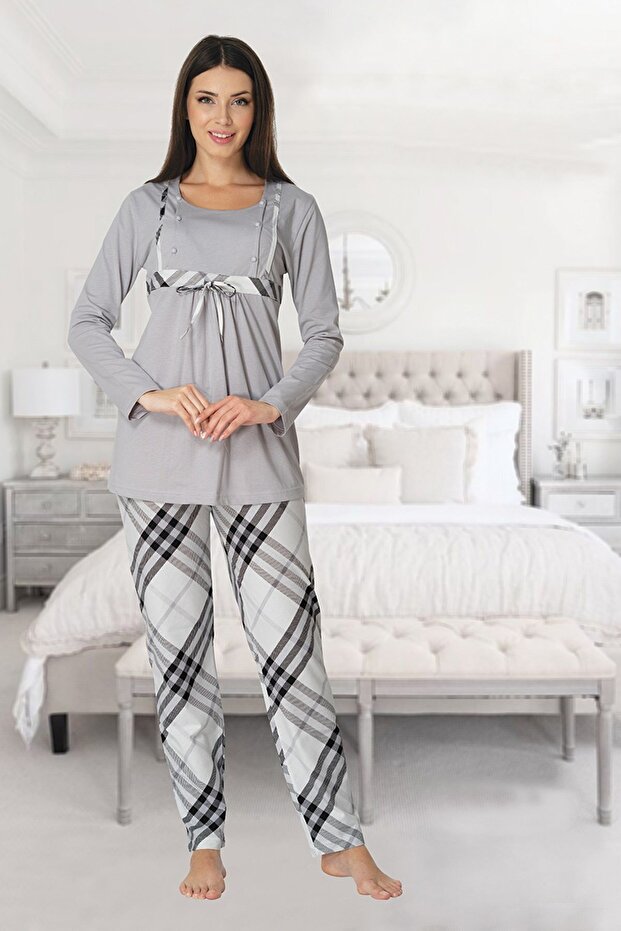 Effortt Gray Maternity Pajama Set