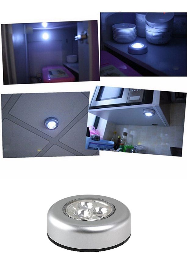3 Adet Kablosuz Spot Pilli Dokunmatik Led Lamba 3 Ledli Dolap Lambası - 4