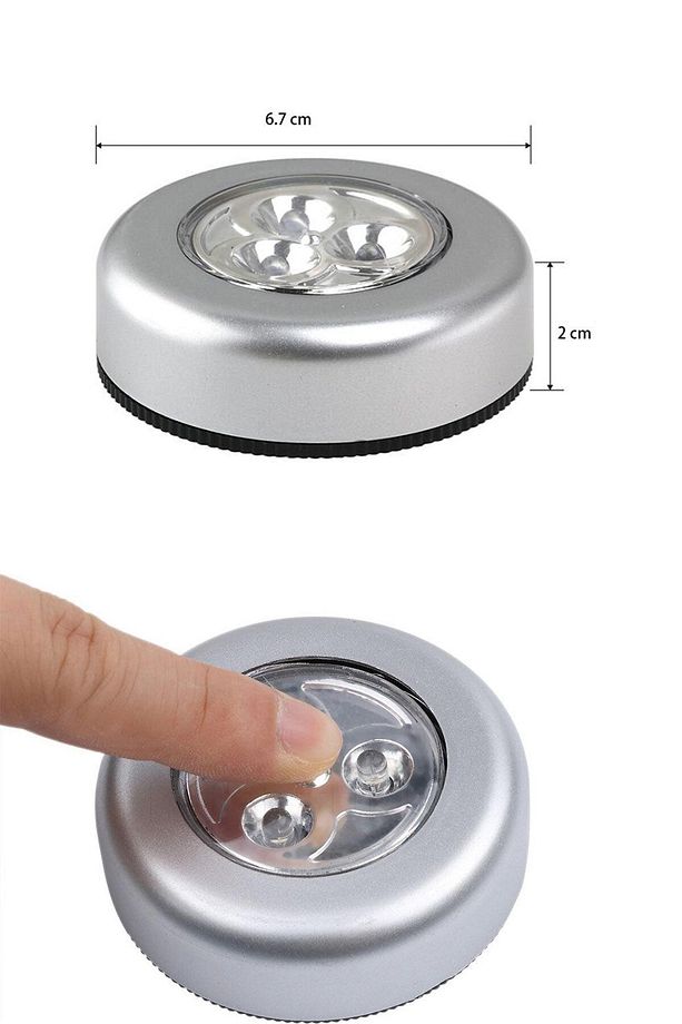 3 Adet Kablosuz Spot Pilli Dokunmatik Led Lamba 3 Ledli Dolap Lambası - 7