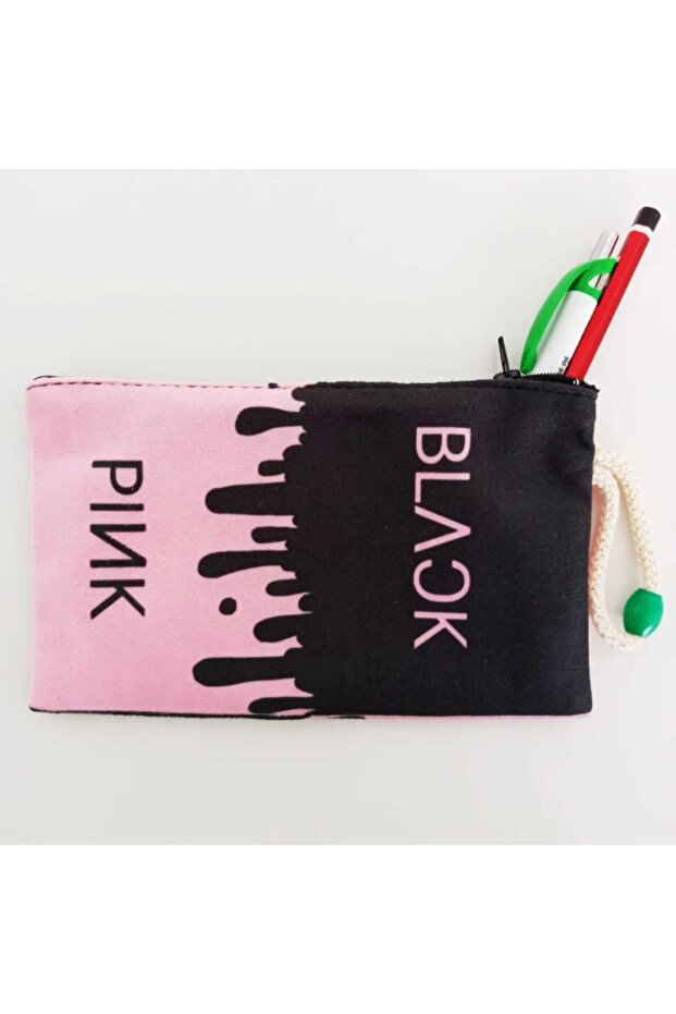 Unisex Black Pink Black Pink Cloth Wallet Pen Holder