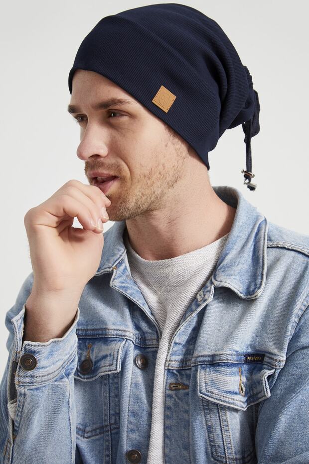 Men's Young Elite Navy Blue Rope Detailed Hat Beret - Sports, Comfortable, 100% Cotton Camisole, Domestic Production
