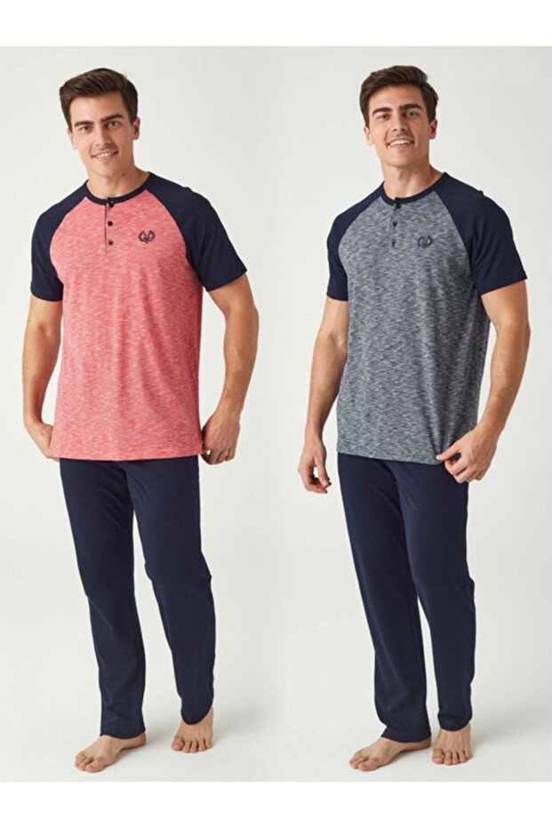 Men's Red Patchwork Pajama Set - 1