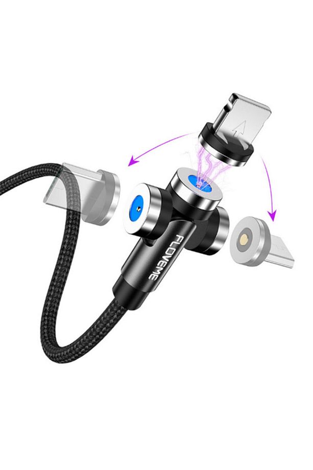 Floveme 540 Dönebilen Mıknatıslı Usb Şarj Kablosu 3 Başlık?iphone+type-c+micro 1m Kırmızı - 7