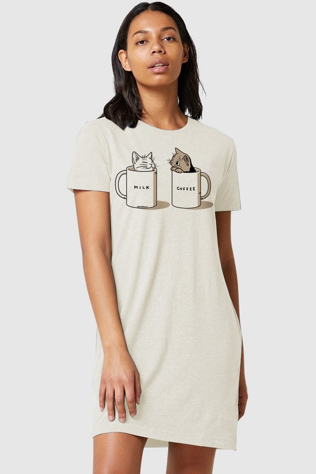 Milky Plain Light Gray Short Sleeve Combed Cotton T-Shirt Dress