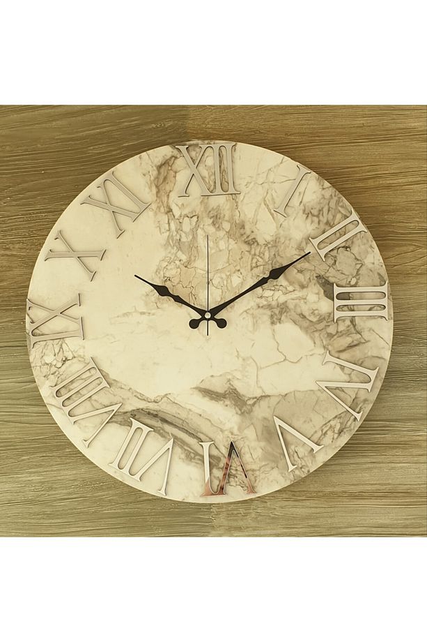 Mermer Desenli Ayna Rakamlı Duvar Saati Çap 50 Cm - 3