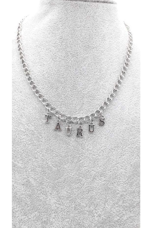 Women's Silver English Taurus Written Chain Necklace