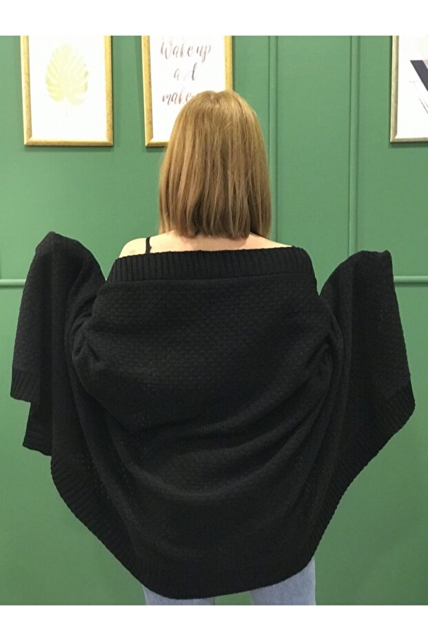 Siyah Triko Omuz Şalı - 2