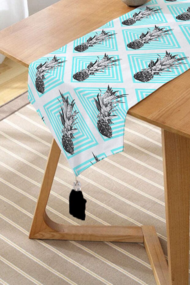 Digital Printed Pineapple Patterned Tasseled Chenille Triangle Runner - 2