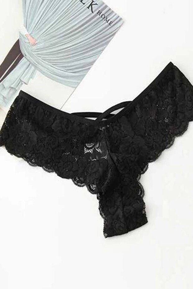 Kadın Siyah Seksi Dantelli Külot - 1