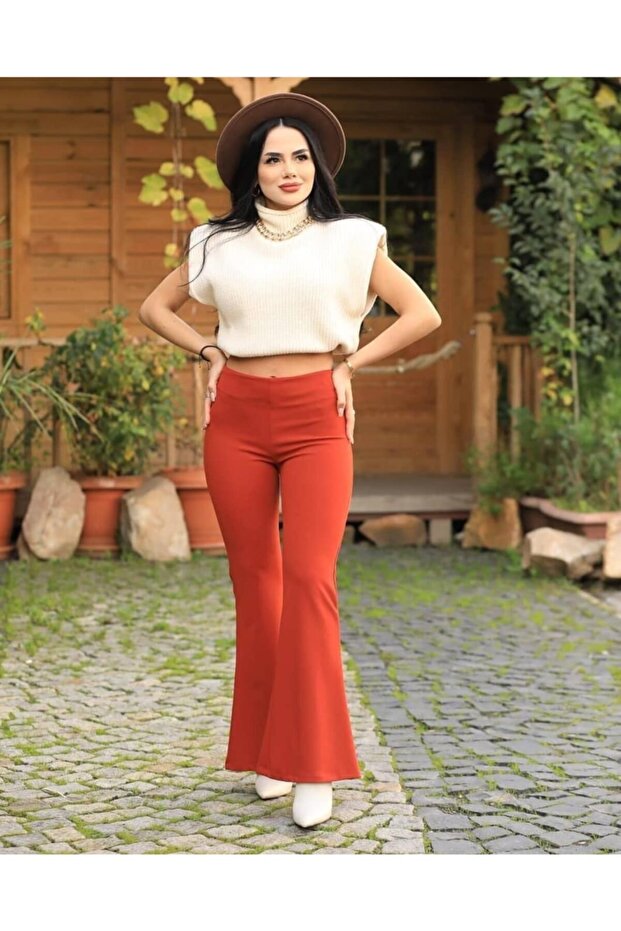 Ispanyol Paça Tesettür Pantolon Kiremit - 1