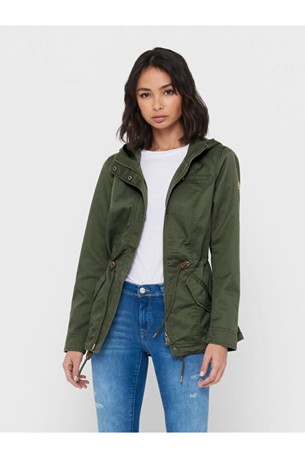 Women's Green Canvas Spring Coat15216452