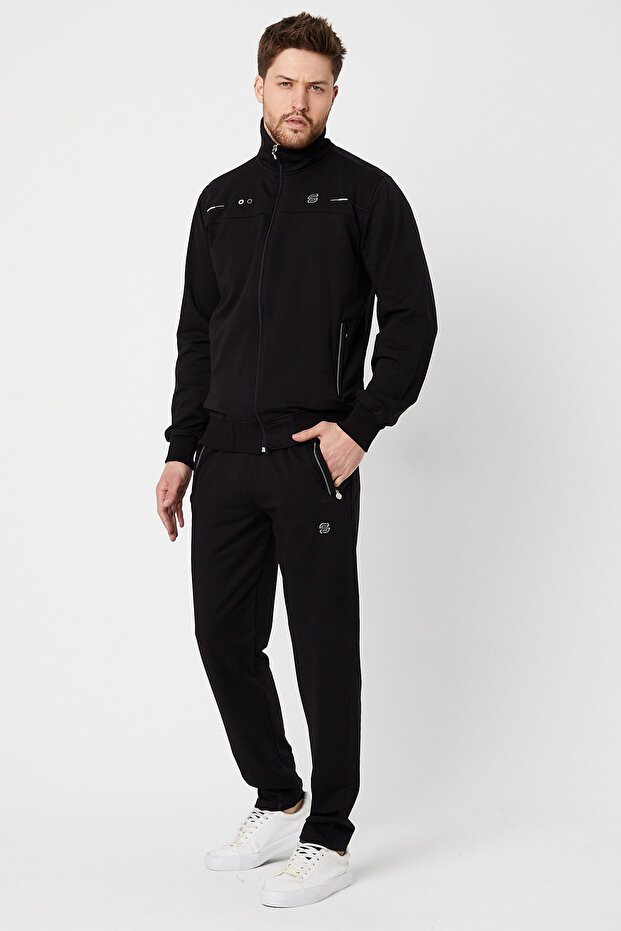 Men's Collar Tracksuit Set with Circular Pattern