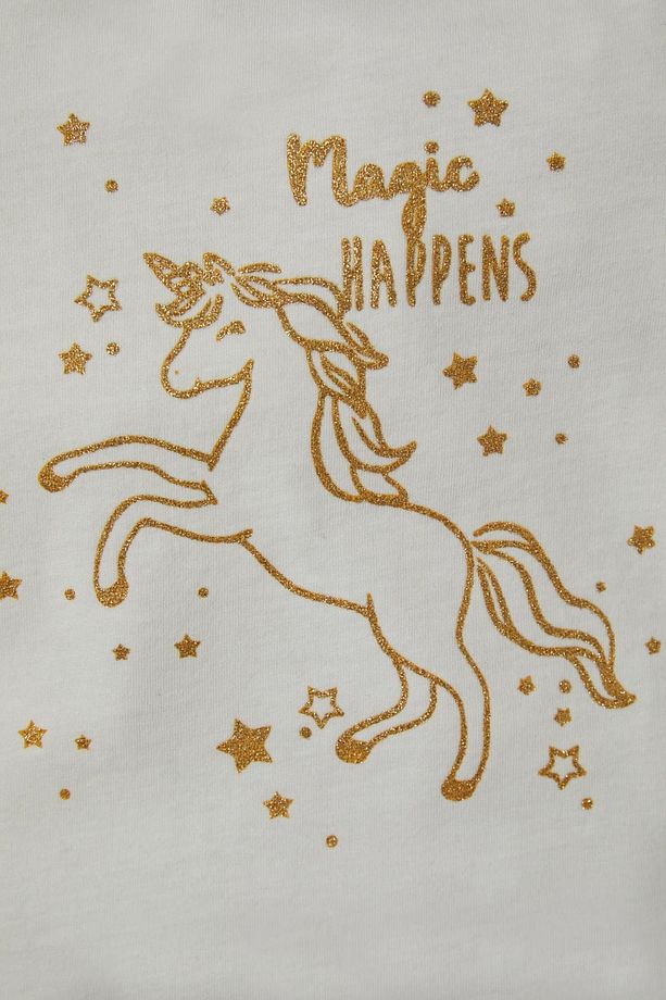Kız Bebek Unicorn Baskılı Pamuklu Kısa Kol Tişört Ve Tayt Takımı - 4