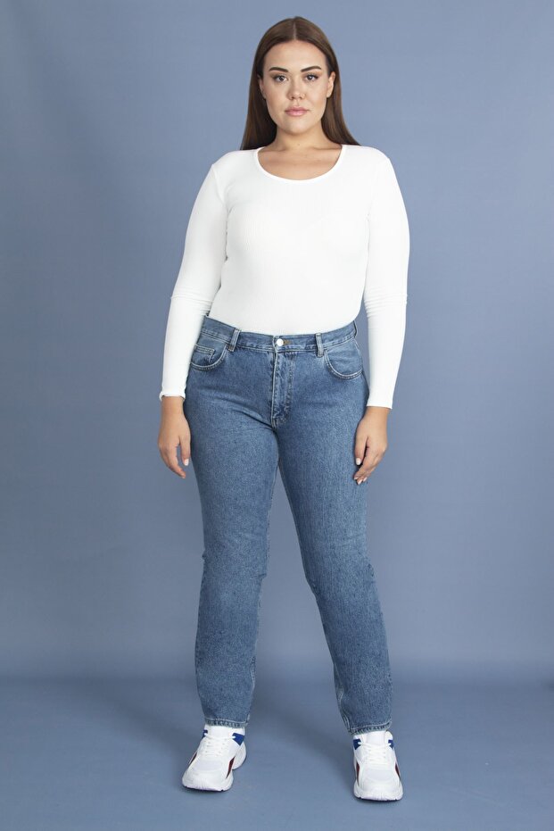 Women's Plus Size Blue Wash Effect Jeans 65n23317