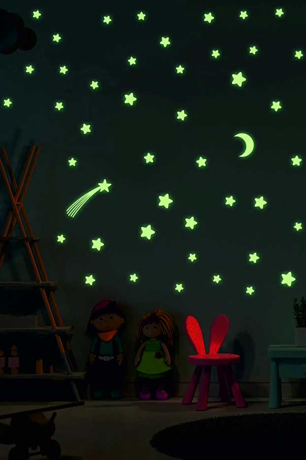 Kuyruklu Yıldız Ve Aydede Gece Parlayan Doğal Fosfor Duvar Ve Tavan Sticker - 1