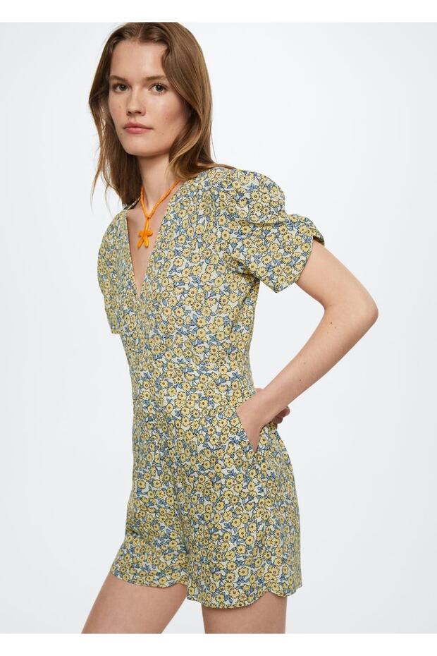 Desenli Akışkan Kumaş Tulum - 1