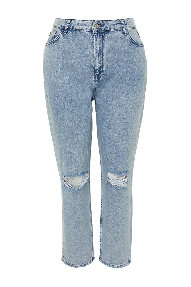 Jasnoniebieskie jeansy z detalami w stylu destroy, dopasowane do sylwetki, 100% bawełna, duże rozmiary TBBSS23CJ00019 - 10