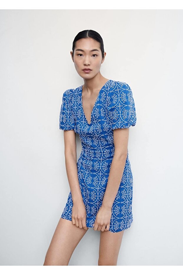 Işlemeli Sırtı Açık Elbise - 7