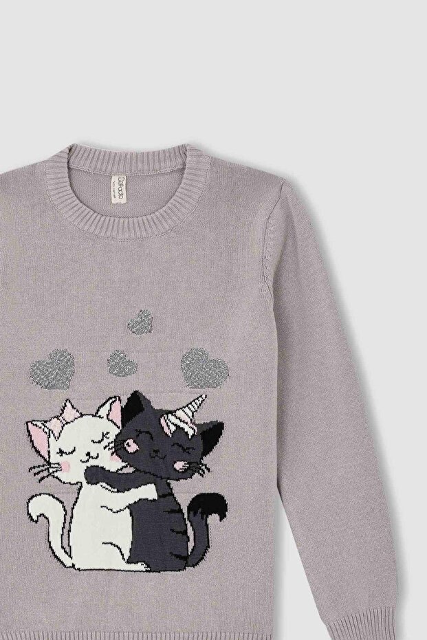 Kız Çocuk Regular Fit Bisiklet Yaka Triko Kazak - 5