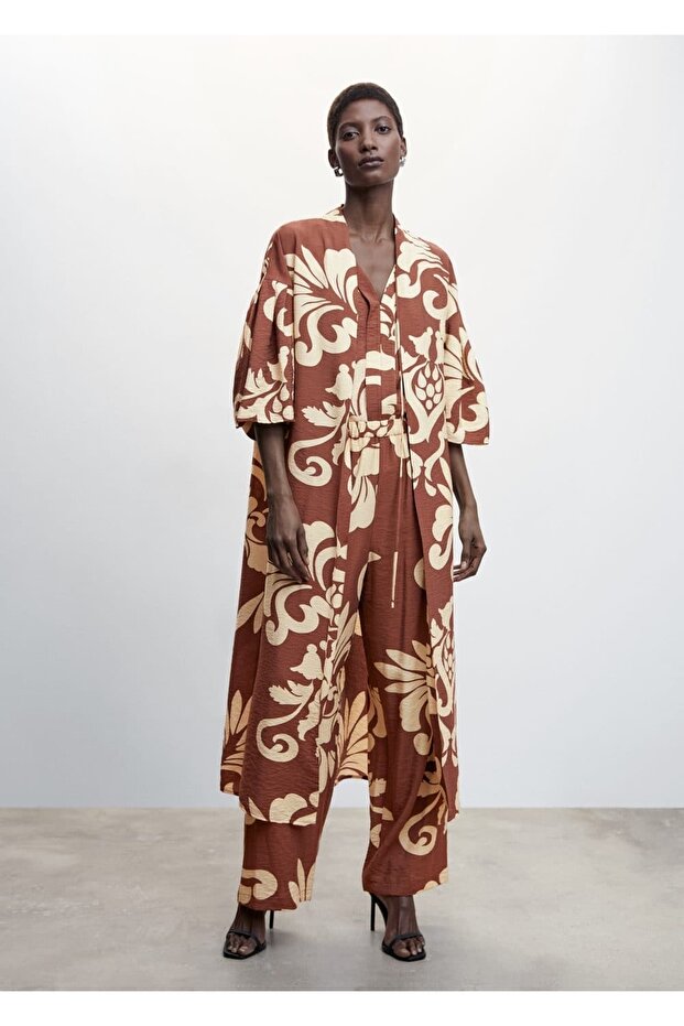 Desenli Dökümlü Kaftan - 2
