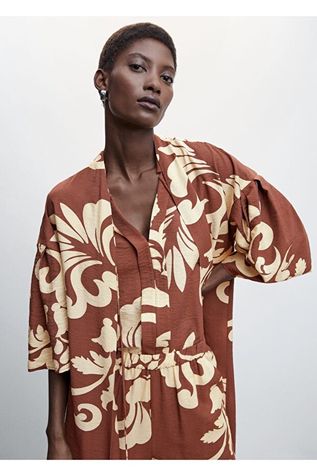 Desenli Dökümlü Kaftan - 7