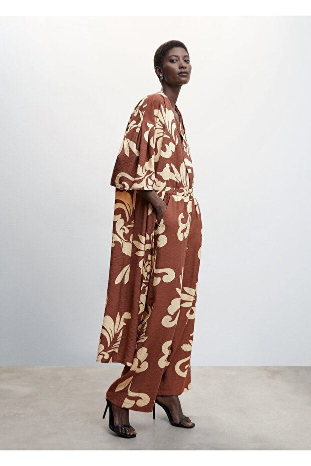 Desenli Dökümlü Kaftan - 5