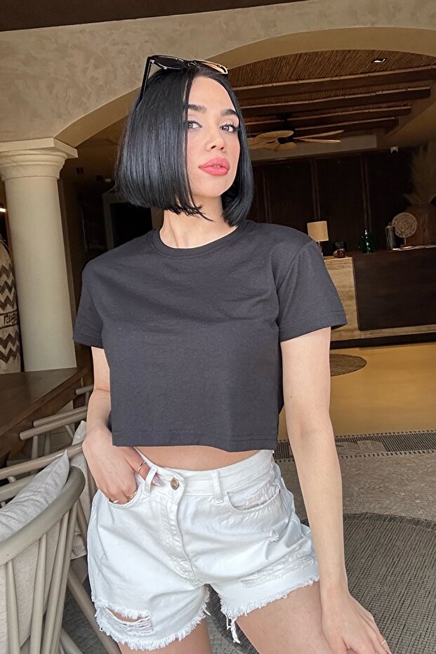 Basic Oversize Cut Crop Cotton póló - 6