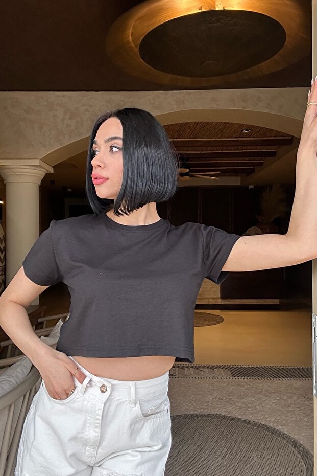 Basic Oversize Cut Crop Cotton póló - 8