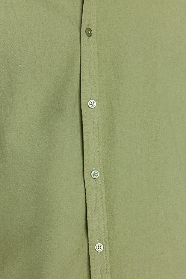 Haki Unisex Regular Fit %100 Pamuklu Keten Görünümlü Fit Gömlek TMNSS23GO00099 - 3