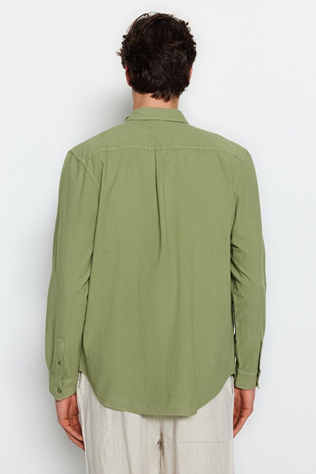 Haki Unisex Regular Fit %100 Pamuklu Keten Görünümlü Fit Gömlek TMNSS23GO00099 - 6