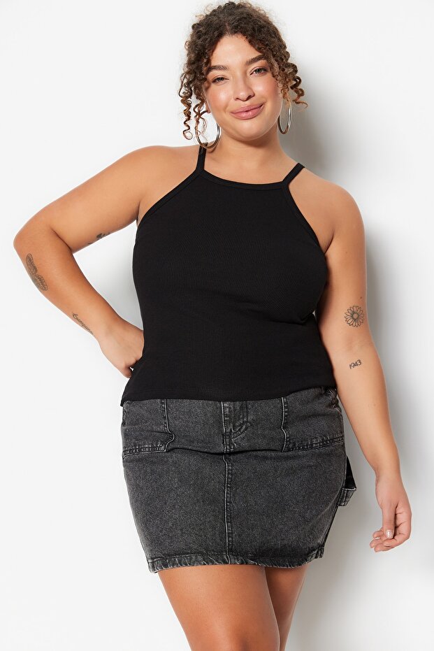 Siyah Halter Yaka Basic Örme Atlet TBBSS23CV00000 - 1