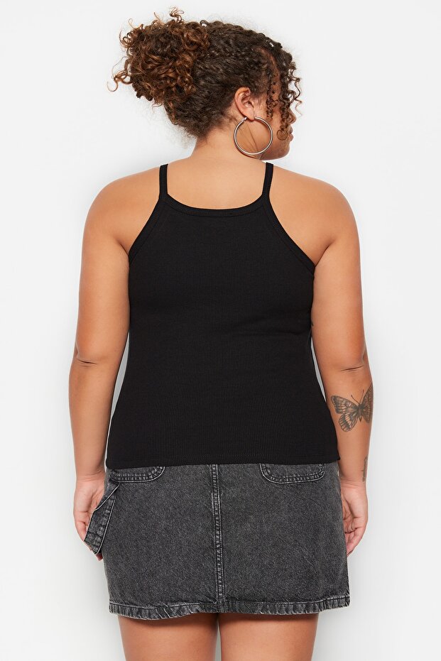 Siyah Halter Yaka Basic Örme Atlet TBBSS23CV00000 - 5