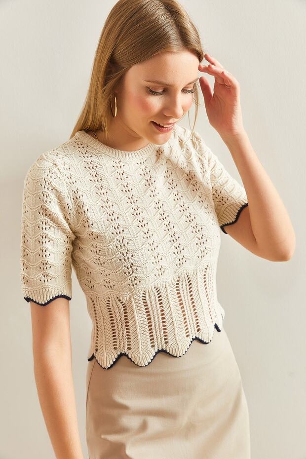 Kadın Desenli Triko Bluz - 1