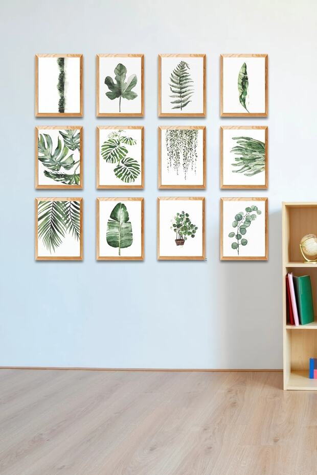 12 Parça Ahşap Tablo Seti -yeşil Yapraklar Salon Oturma Yatak Odası Için Mdf Duvar Dekoru Tablo Seti - 2