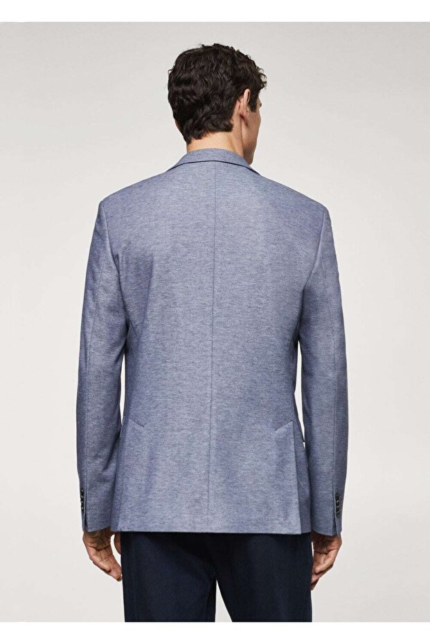 Dar Kesimli Mini Dokuma Blazer Ceket - 4