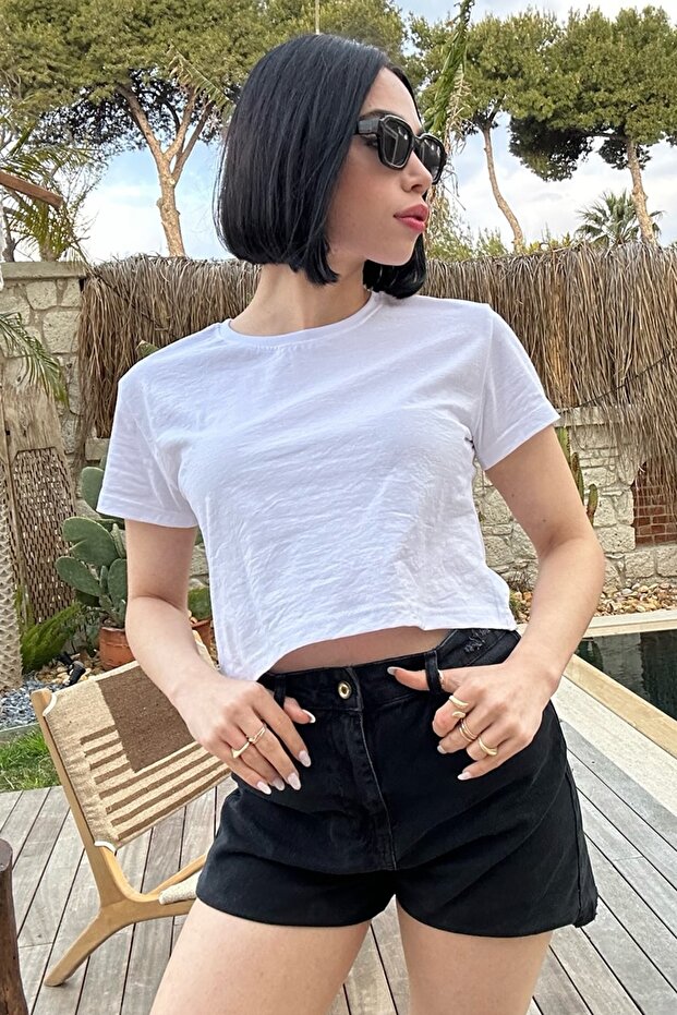 Βαμβακερό μπλουζάκι Basic Oversize Cut Crop - 3