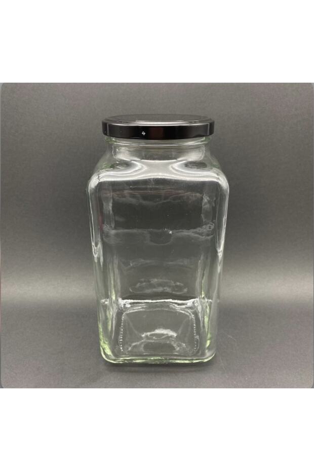 3000 Cc Cornered Glass Jar - Black Metal Lid - 3 Liter Glass Square Jar 2 Pieces