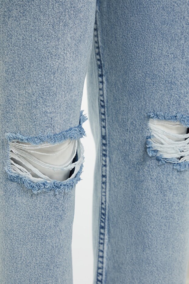 Jasnoniebieskie jeansy z detalami w stylu destroy, dopasowane do sylwetki, 100% bawełna, duże rozmiary TBBSS23CJ00019 - 11