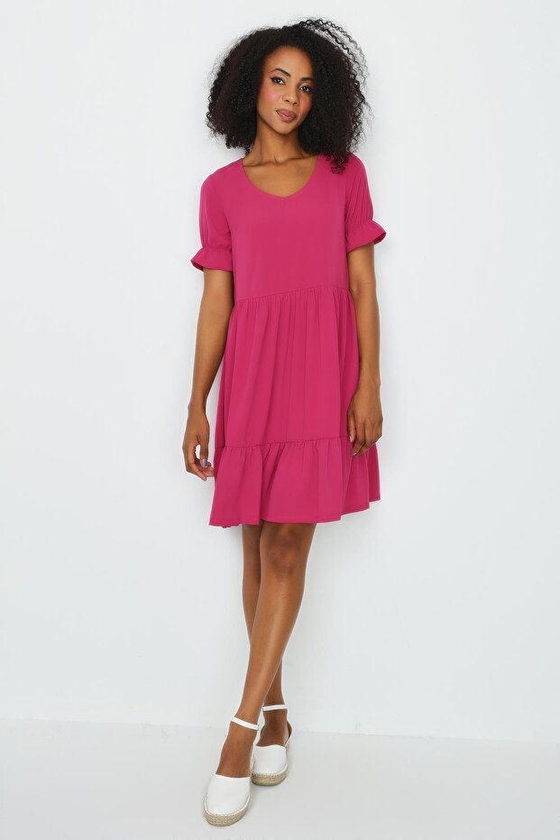 Women's V-Neck Ruffle Detailed Flounce Dress