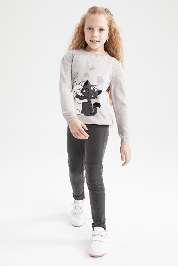 Kız Çocuk Regular Fit Bisiklet Yaka Triko Kazak - 2