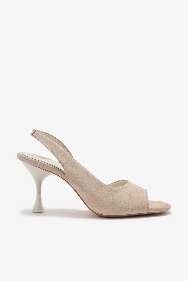 Pera Beige Genuine Leather Women's Heeled Shoes