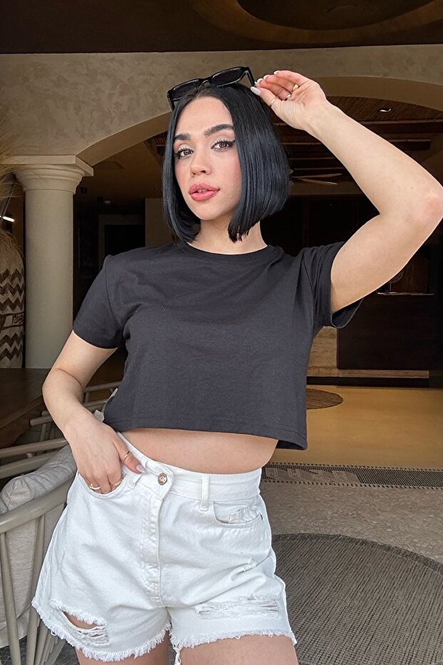 Basic Oversize Cut Crop Cotton póló - 3