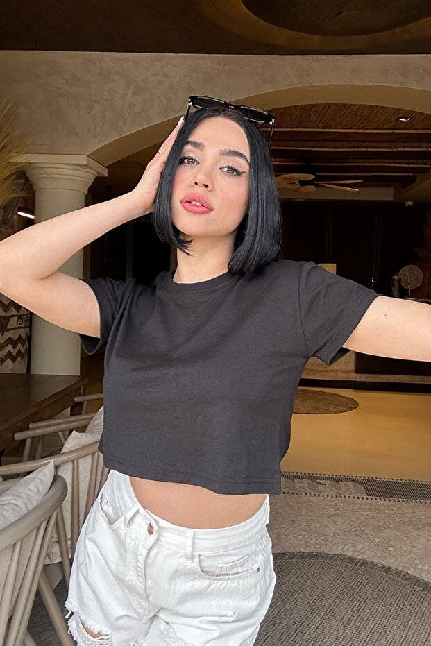 Basic Oversize Cut Crop Cotton póló - 4