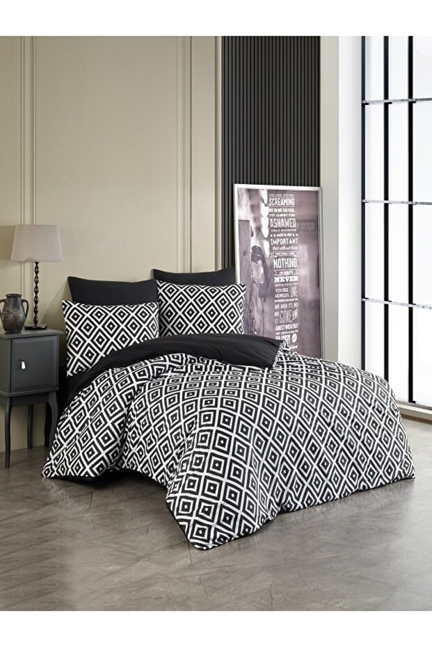 Life Diagonal Double Duvet Cover Set with Double Sided Elastic Sheets