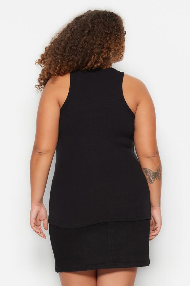 Siyah Halter Yaka Pamuklu Fitted/Vücuda Oturan Basic Örme Atlet TBBSS23CV00001 - 5