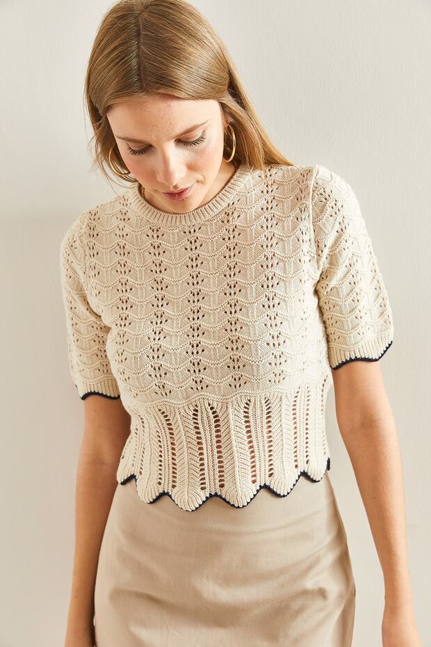 Kadın Desenli Triko Bluz - 7