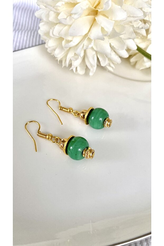 Gold/gold Color Green Glass Beaded Dangle Earrings