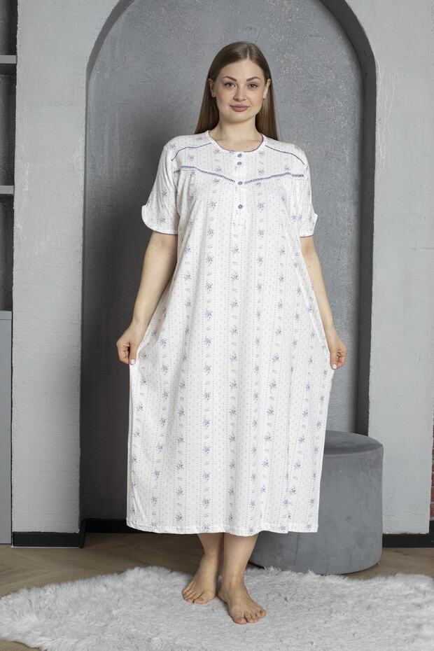 100% Cotton Combed Cotton Short Sleeve Plus Size Mother's Nightgown 140