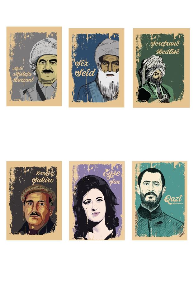 Kurdish Celebrities Illustrated Notebooks - Dengbêj Şakiro - Şerefxane Bedlise - Mustafa Barzani - Seti